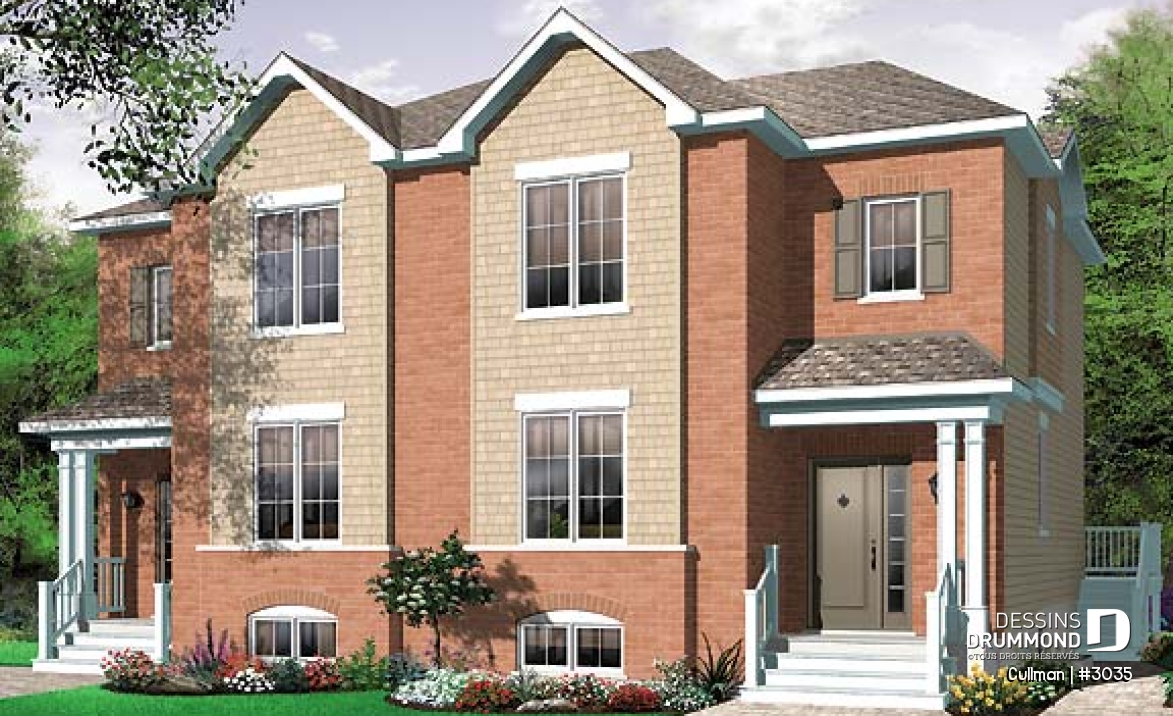 Vue avant - MODÈLE DE BASE - Plan de semi-détaché, 3 chambres, 2 salles de bain, buanderie, walk-in à la chambre des parents - Cullman