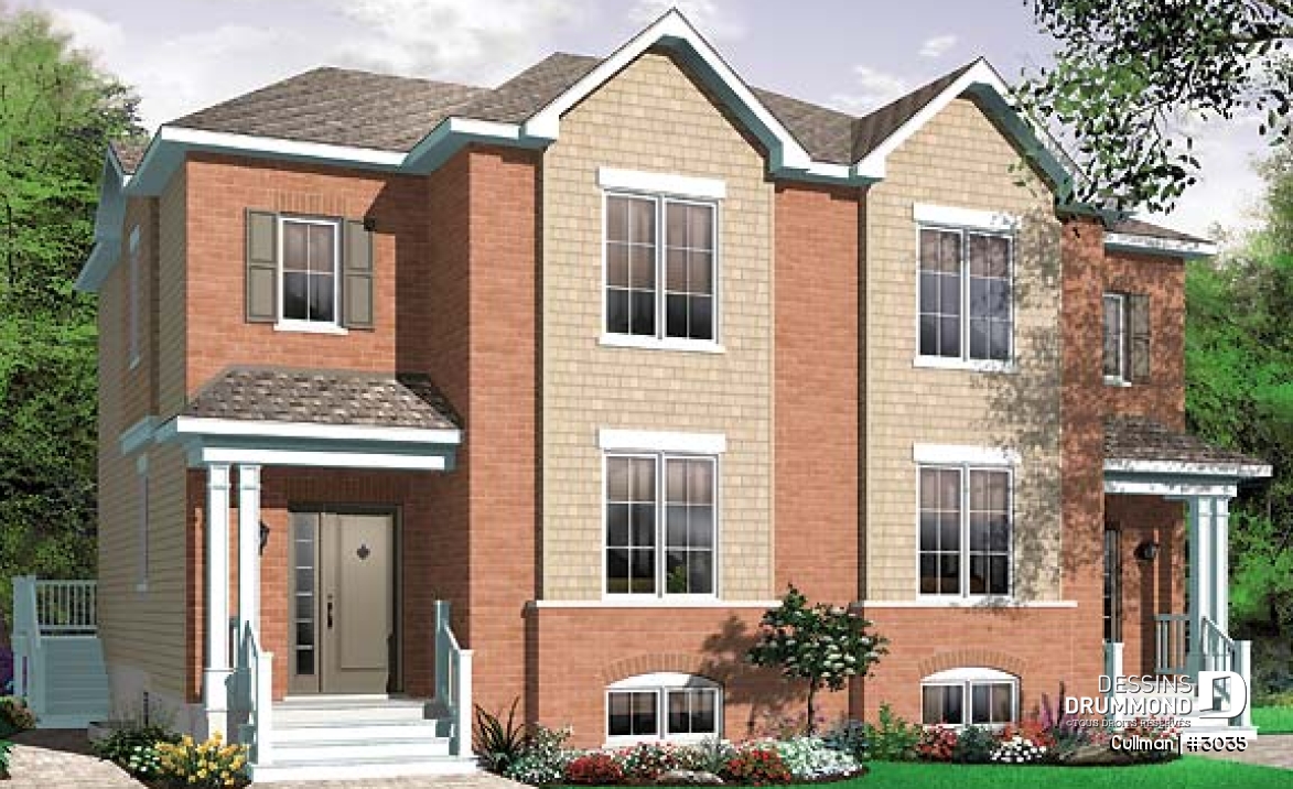 Vue avant - MODÈLE DE BASE - Plan de semi-détaché, 3 chambres, 2 salles de bain, buanderie, walk-in à la chambre des parents - Cullman
