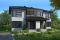 Vue avant - MODÈLE DE BASE - Plan de jumelé contemporain, 3 à 4 chambres & 1.5 salles de bain par unité, grande cuisine - Charny