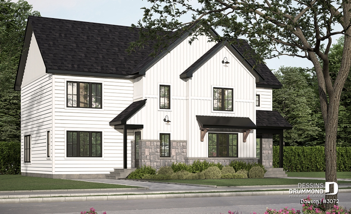 Vue avant - MODÈLE DE BASE - Duplex à étages 3 chambres, 1.5 salles de bain, style farmhouse, aire ouverte - Dawson