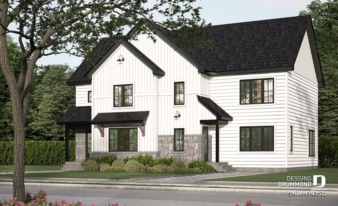 Vue avant - MODÈLE DE BASE - Duplex à étages 3 chambres, 1.5 salles de bain, style farmhouse, aire ouverte - Dawson