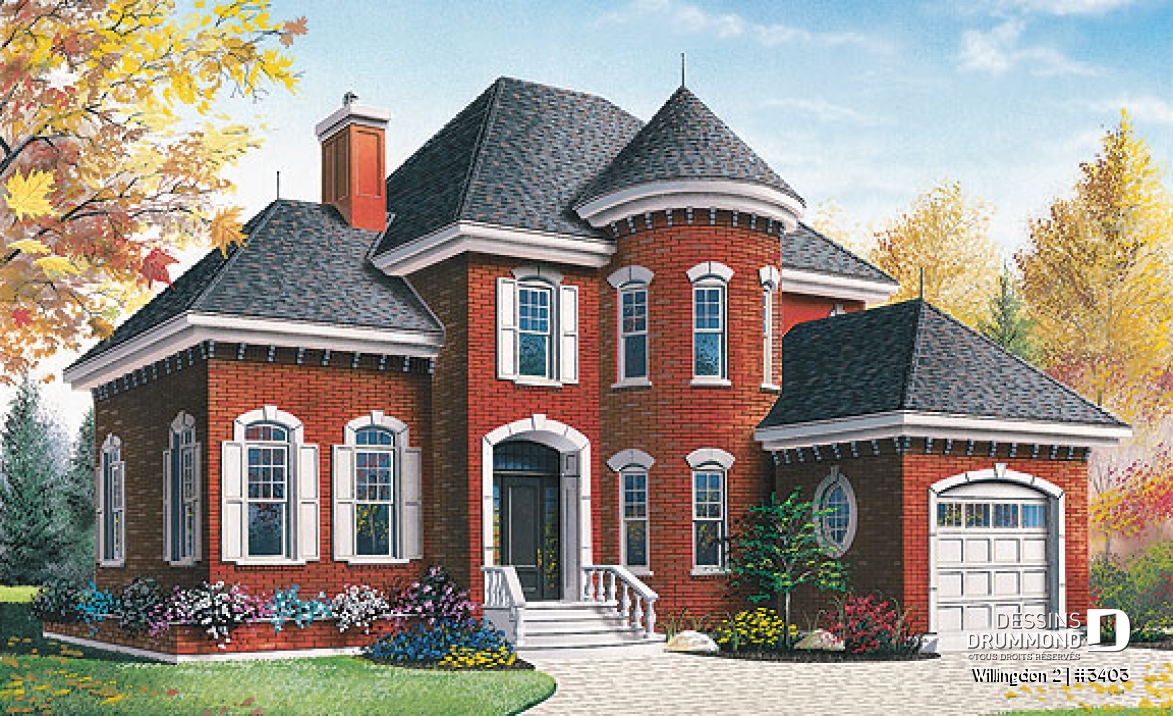 Vue avant - MODÈLE DE BASE - Plan de maison de style classique, 3 chambres, bureau à domicile, garage, buanderie au rdc., grand salon - Willingdon 2