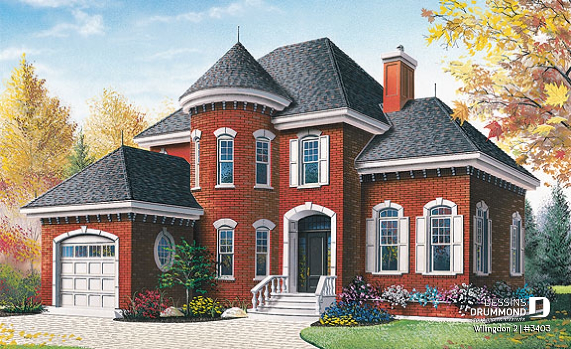 Vue avant - MODÈLE DE BASE - Plan de maison de style classique, 3 chambres, bureau à domicile, garage, buanderie au rdc., grand salon - Willingdon 2