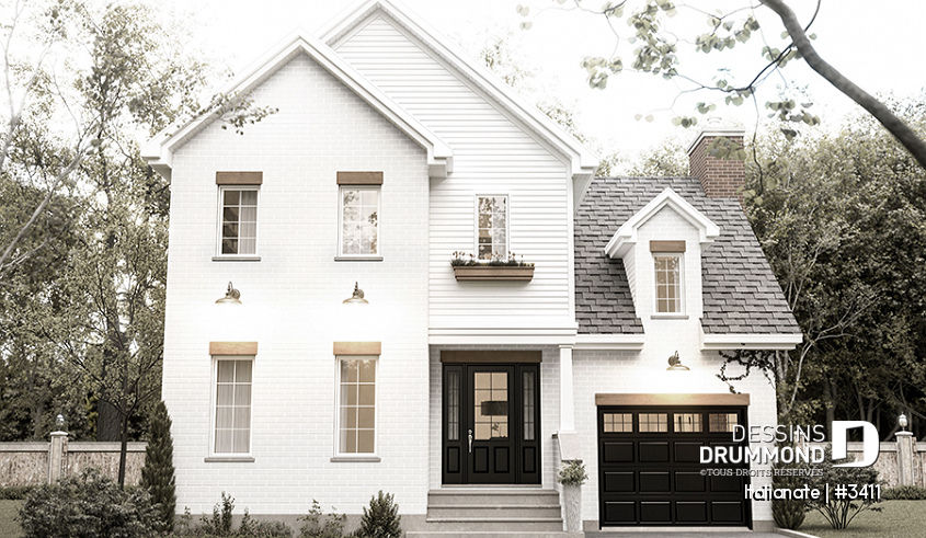 Alternative - Plan de maison d'inspiration française à étages avec garage, foyer central et cuisine avec îlot. - Italianate