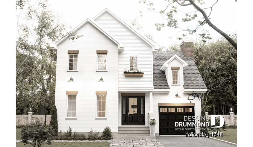 Alternative - Plan de maison d'inspiration française à étages avec garage, foyer central et cuisine avec îlot. - Italianate