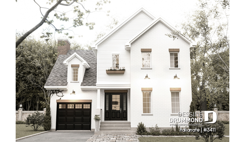 Alternative - Plan de maison d'inspiration française à étages avec garage, foyer central et cuisine avec îlot. - Italianate