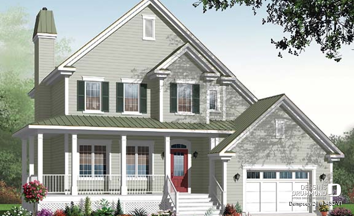 Vue avant - MODÈLE DE BASE - Plan de maison familiale, bureau à domicile, 3 à 4 chambres, espace boni, garage spacieux - Dempsey 2