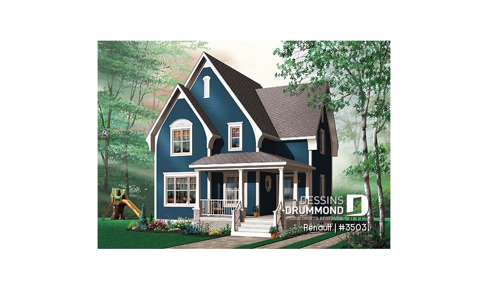 Version couleur no. 1 - Vue avant - Modèle de maison Tudor, 3 chambres, économique, plancher aire ouverte, 1.5 salles de bain - Renault