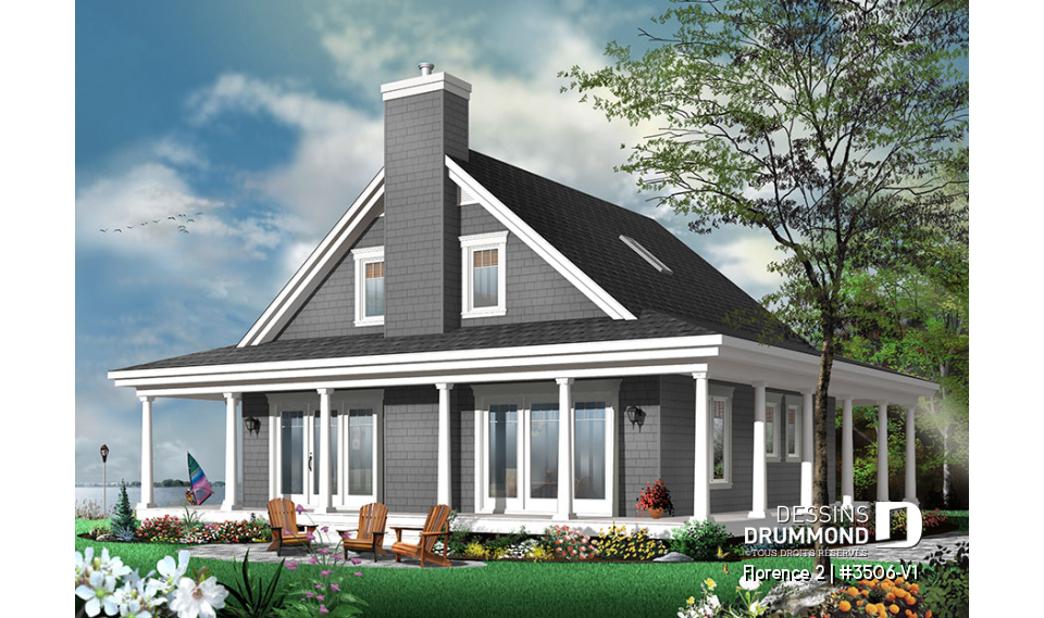 Vue arrière - MODÈLE DE BASE - Maison de campagne style Rustique, 4 chambres, 3.5 s.bain, foyer, garde-manger, buanderie - Florence 2