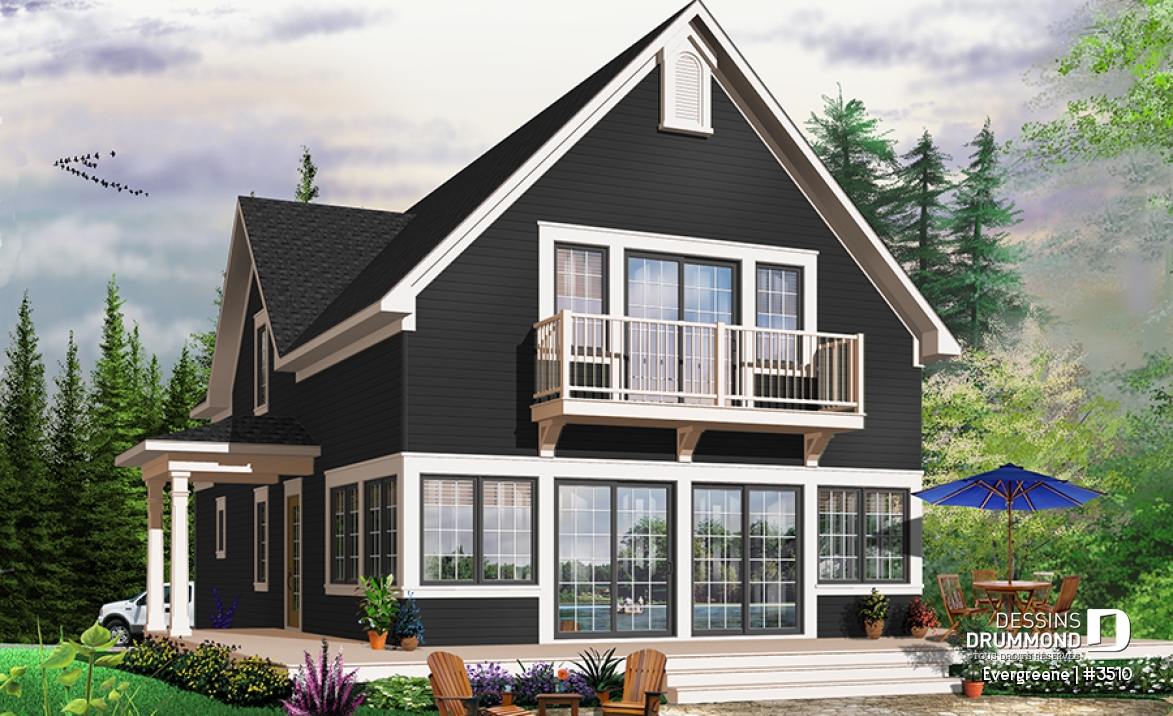 Vue arrière - MODÈLE DE BASE - Chalet de style scandinave 2 étages avec 3 ch., r-d-c entièrement ouvert &amp; vue panoramique - Evergreene