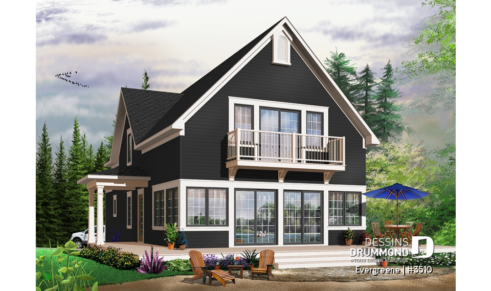 Vue arrière - MODÈLE DE BASE - Chalet de style scandinave 2 étages avec 3 ch., r-d-c entièrement ouvert &amp; vue panoramique - Evergreene