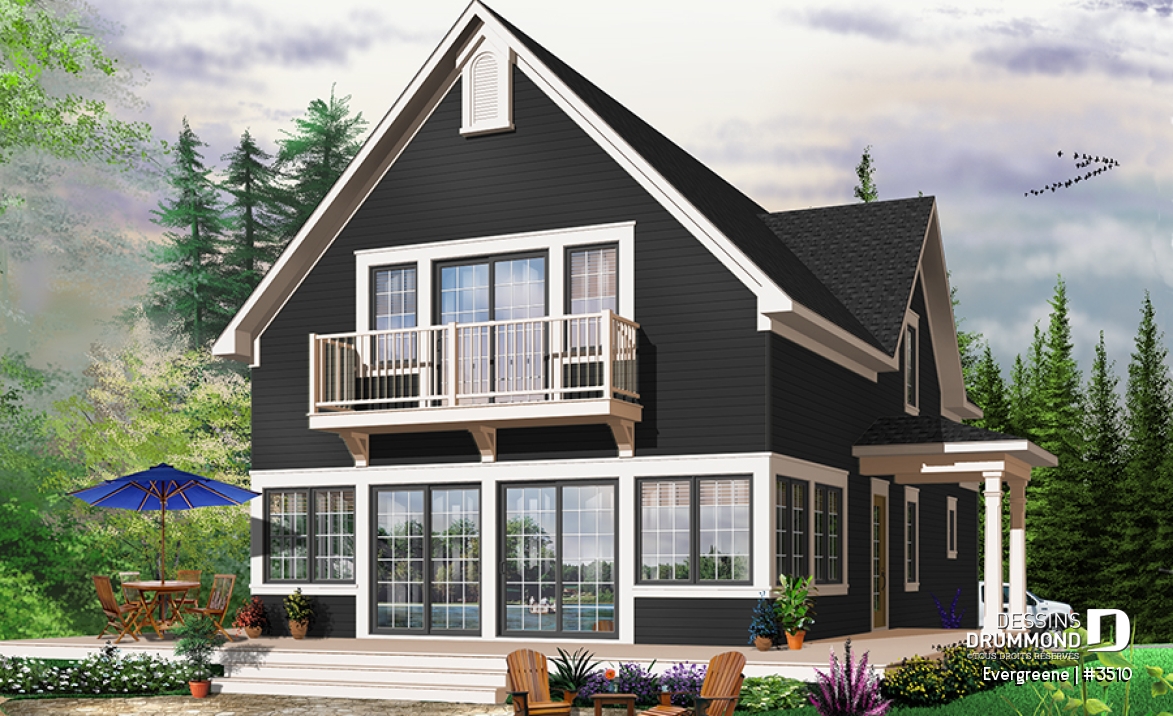 Vue arrière - MODÈLE DE BASE - Chalet de style scandinave 2 étages avec 3 ch., r-d-c entièrement ouvert &amp; vue panoramique - Evergreene