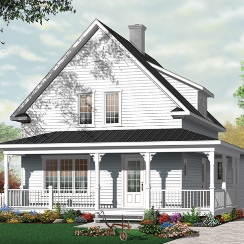 Vue avant - MODÈLE DE BASE - Plan de maison champêtre avec grande galerie couverte, 3 grandes chambres, foyer, buanderie au r-d-c - Northwood