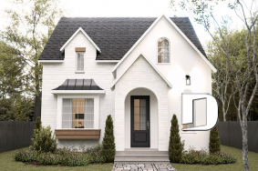 Vue avant - MODÈLE DE BASE - Plan de maison d'inspiration anglaise, proposant 3 chambres à l'étage et un s-sol finition optionnel - Hazel 2