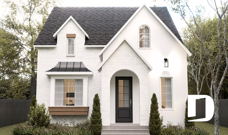 Vue avant - MODÈLE DE BASE - Plan de maison d'inspiration anglaise, proposant 3 chambres à l'étage et un s-sol finition optionnel - Hazel 2