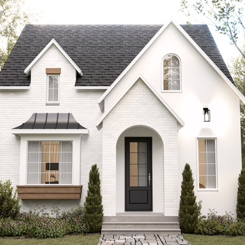 Vue avant - MODÈLE DE BASE - Plan de maison d'inspiration anglaise, proposant 3 chambres à l'étage et un s-sol finition optionnel - Hazel 2