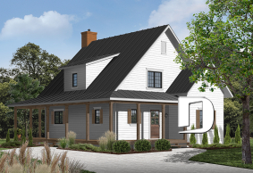 Vue avant - MODÈLE DE BASE - Plan de maison style fermette, 4 chambres, 2 salles de bain, superbe secteur cuisine et salon avec foyer - La Bastide 2