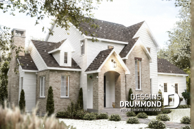 Vue avant - MODÈLE DE BASE - Maison à étage d'inspiration English Cottage, 4 chambres, espace aménageable au-dessus du garage - London Fog