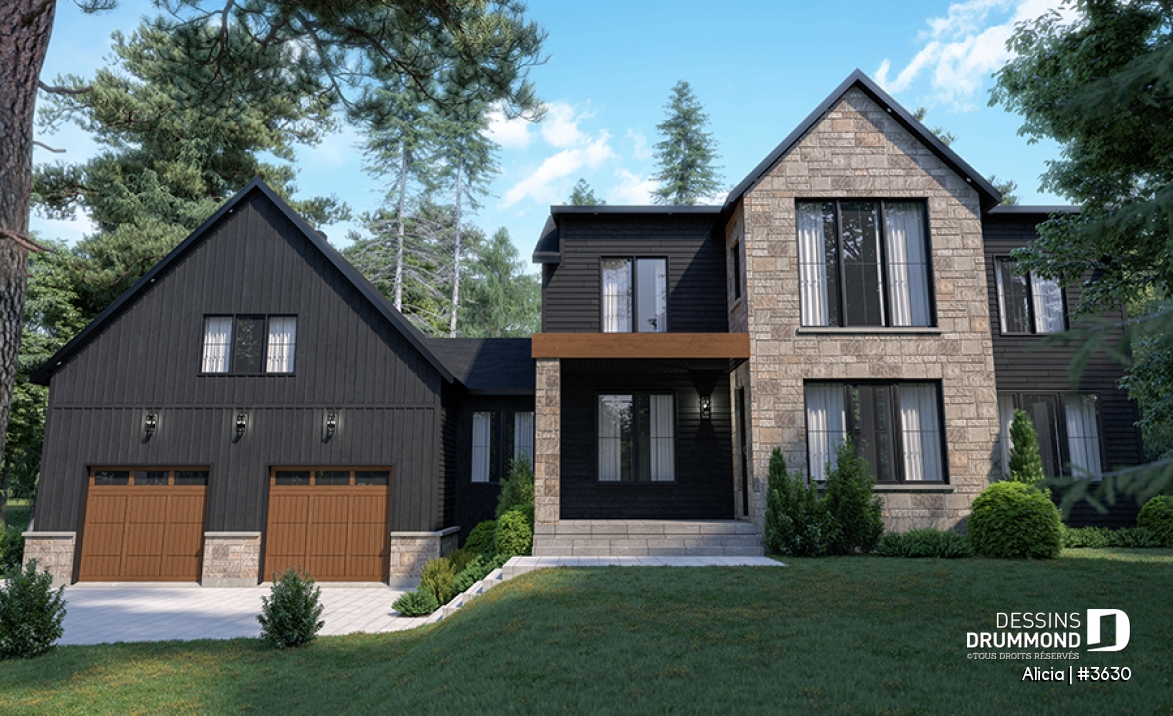 Vue avant - MODÈLE DE BASE - Plan de maison Farmhouse Moderne conçue pour Alicia Moffet, chanteuse canadienne populaire! - Alicia