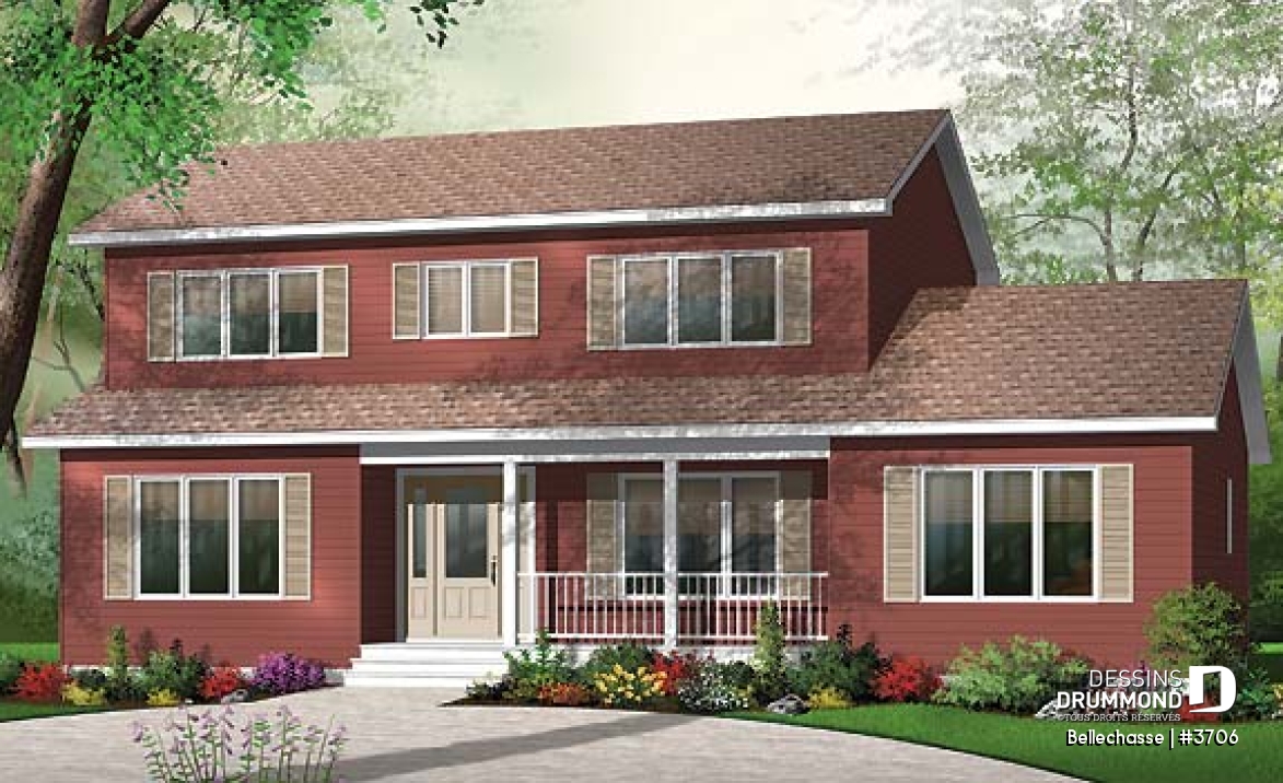 Vue avant - MODÈLE DE BASE - Maison de style américaine abordable pour son format, 4 chambres, 2 étages, 2 salles séjours - Bellechasse