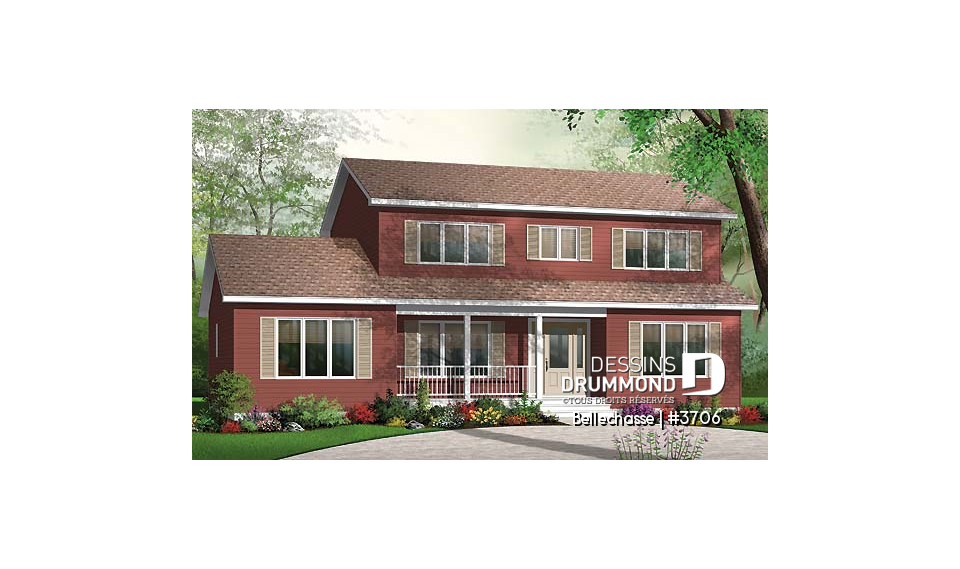 Vue avant - MODÈLE DE BASE - Maison de style américaine abordable pour son format, 4 chambres, 2 étages, 2 salles séjours - Bellechasse
