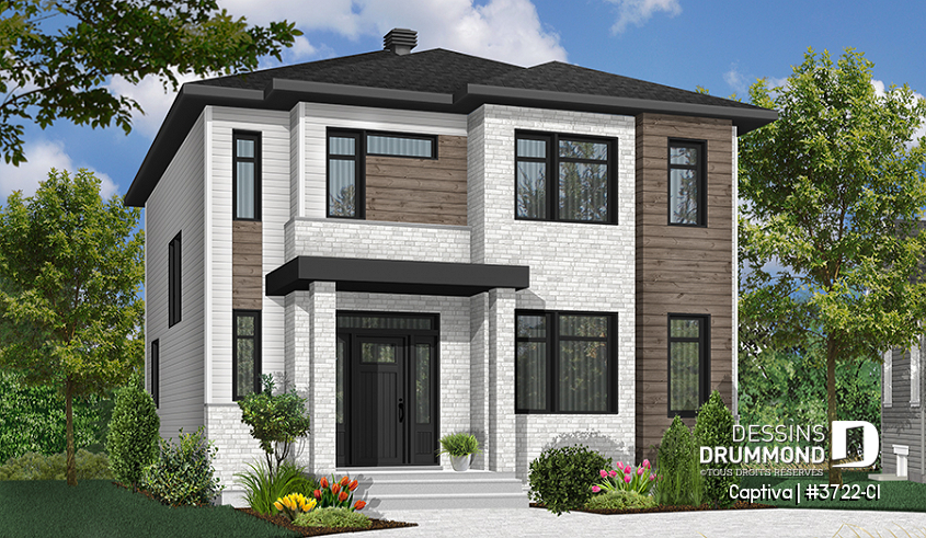 Version couleur no. 3 - Vue avant - Modèle contemporain 3 chambres, plafond 9 pi. au rdc., coin déjeuner, grande salle de bain à l'étage - Captiva