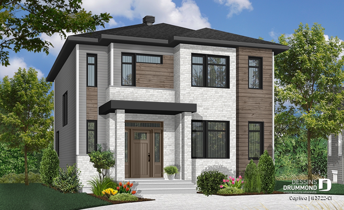 Vue avant - MODÈLE DE BASE - Modèle contemporain 3 chambres, plafond 9 pi. au rdc., coin déjeuner, grande salle de bain à l'étage - Captiva
