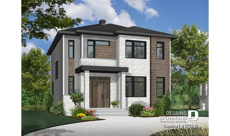 Vue avant - MODÈLE DE BASE - Modèle contemporain 3 chambres, plafond 9 pi. au rdc., coin déjeuner, grande salle de bain à l'étage - Captiva