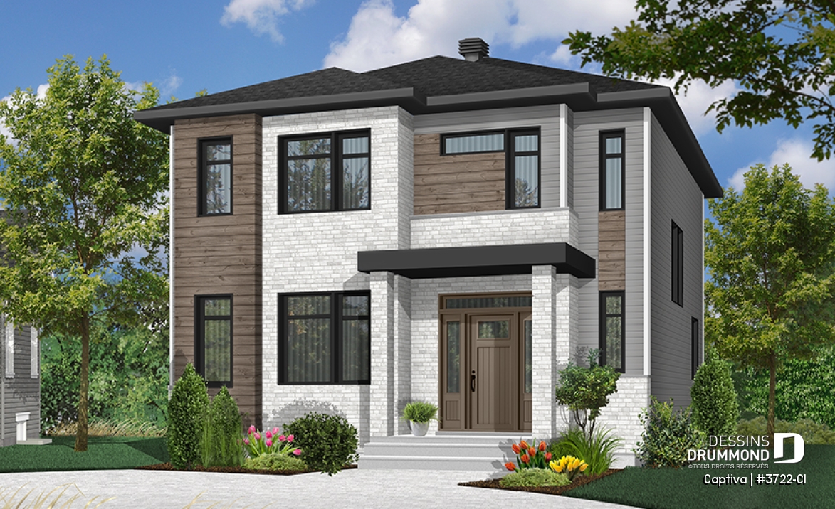 Vue avant - MODÈLE DE BASE - Modèle contemporain 3 chambres, plafond 9 pi. au rdc., coin déjeuner, grande salle de bain à l'étage - Captiva