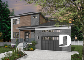 Version couleur no. 6 - Vue avant - Plan de maison moderne à étage avec garage, 3 chambres + bureau, garde-manger, îlot - Montarville