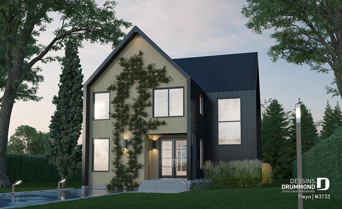 Vue avant - MODÈLE DE BASE - Belle maison de style scandinave minimaliste, 3 à 5 chambres + bureau, sous-sol optionnel - Freya