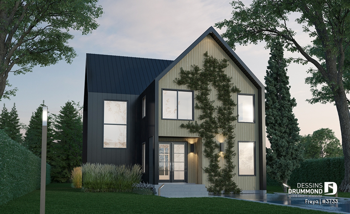 Vue avant - MODÈLE DE BASE - Belle maison de style scandinave minimaliste, 3 à 5 chambres + bureau, sous-sol optionnel - Freya