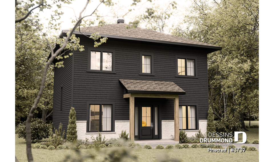 Vue avant - MODÈLE DE BASE - Maison moderne rustique 2 étages économique proposant 3 chambres, bureau, grand vestiaire et garde-manger - Pinecrest