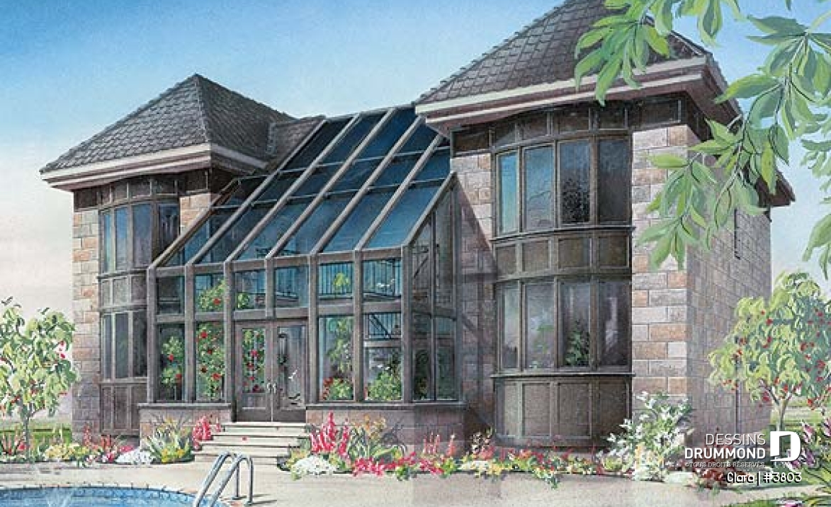 Vue arrière - MODÈLE DE BASE - Maison avec cinéma maison, salle détente avec spa en solarium, balcon intérieur, 2 espaces bureau - Clara