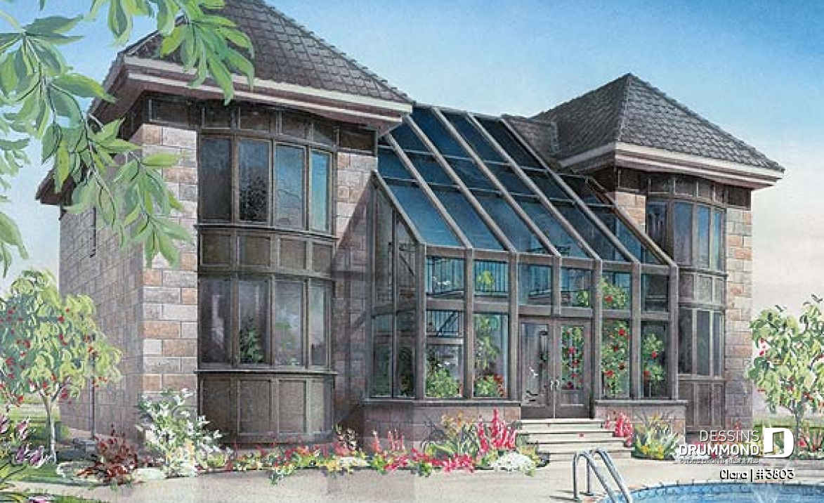 Vue arrière - MODÈLE DE BASE - Maison avec cinéma maison, salle détente avec spa en solarium, balcon intérieur, 2 espaces bureau - Clara