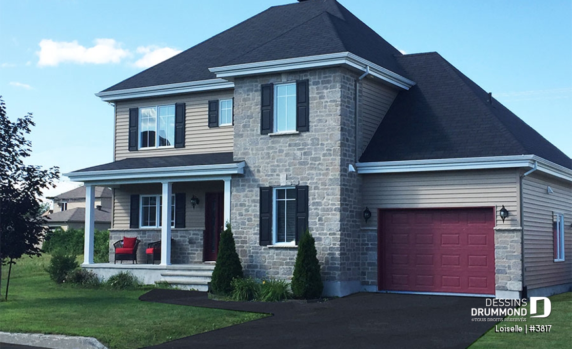 Vue avant - MODÈLE DE BASE - Plan d'inspiration anglaise, salle à manger formelle, maîtres avec grand walk-in, 3 chambre, garage - Loiselle