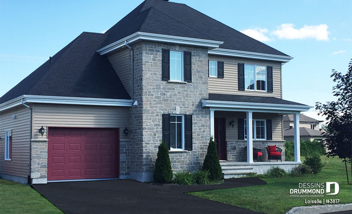 Vue avant - MODÈLE DE BASE - Plan d'inspiration anglaise, salle à manger formelle, maîtres avec grand walk-in, 3 chambre, garage - Loiselle
