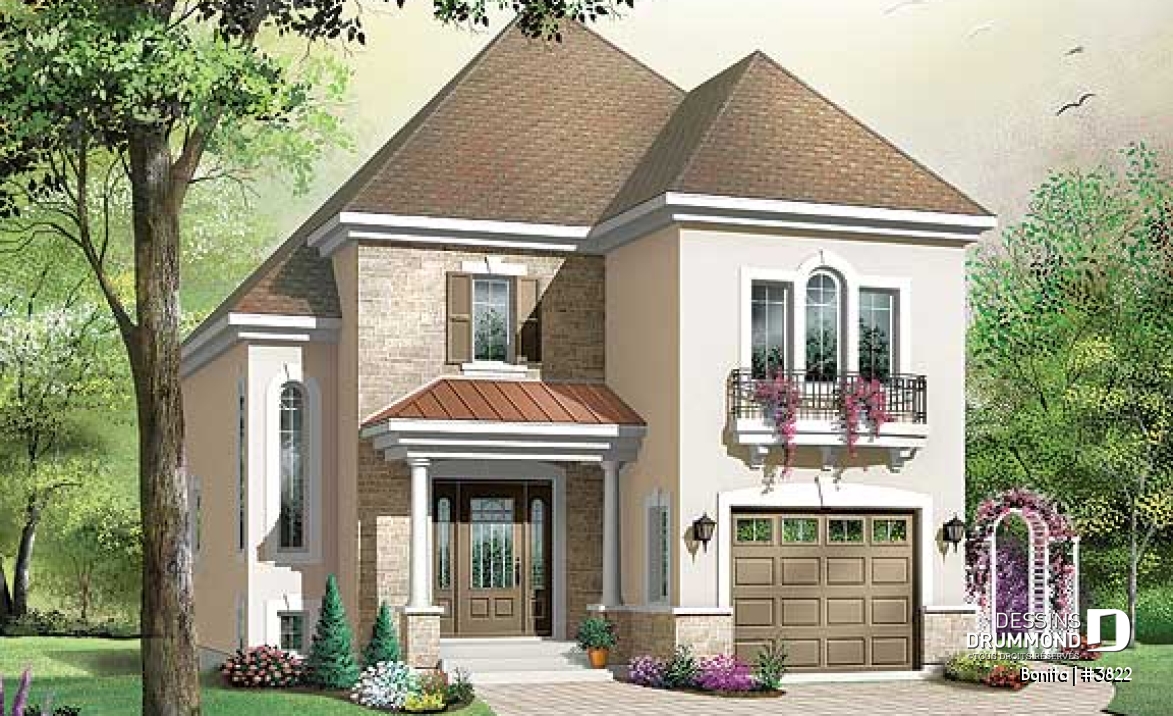 Vue avant - MODÈLE DE BASE - Espace remarquablement ouvert, 3 chambres, plafond cathédrale, garage - Bonita