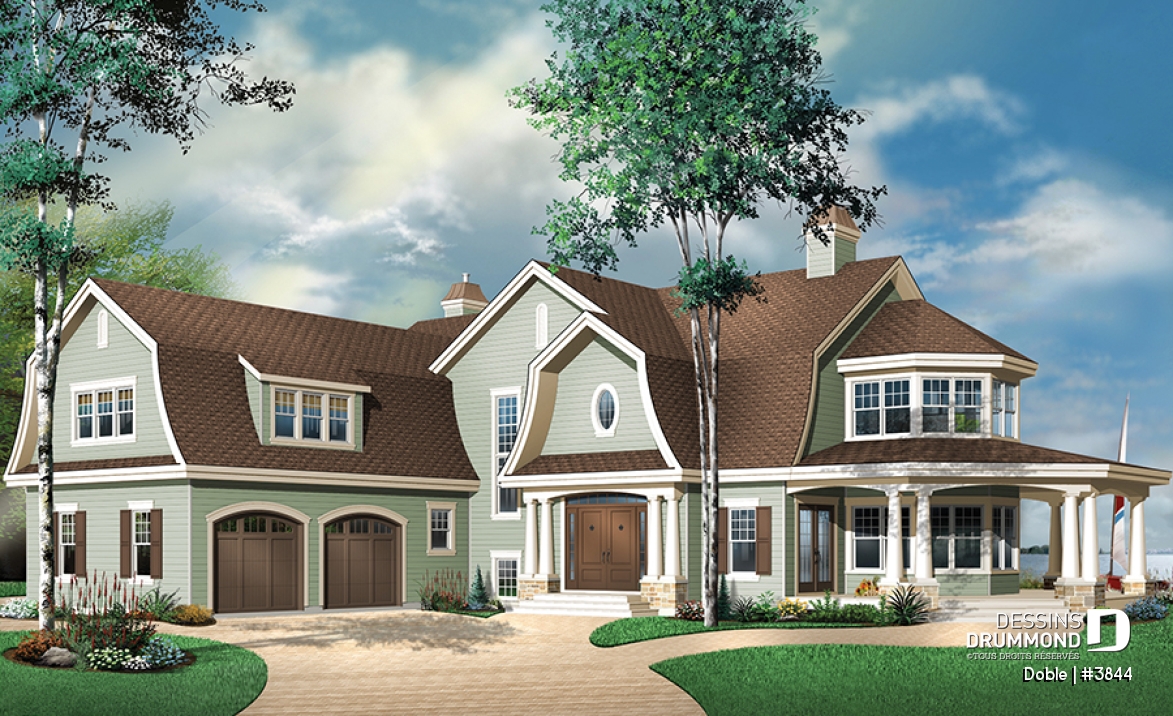 Vue avant - MODÈLE DE BASE - Plan de maison 4 à 5 chambres, 3.5 salles de bain, garage triple, grand espace boni, bureau, foyer - Doble
