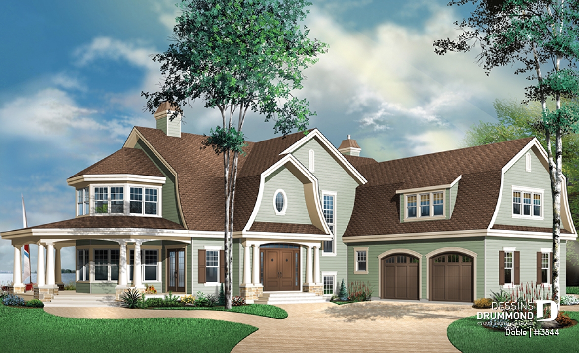Vue avant - MODÈLE DE BASE - Plan de maison 4 à 5 chambres, 3.5 salles de bain, garage triple, grand espace boni, bureau, foyer - Doble
