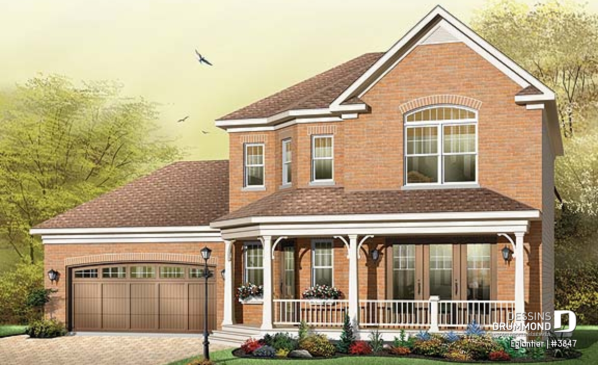 Vue avant - MODÈLE DE BASE - Maison à étage de style européen, garage double, superbe suite des maîtres à l'étage, 3 chambres - Églantier