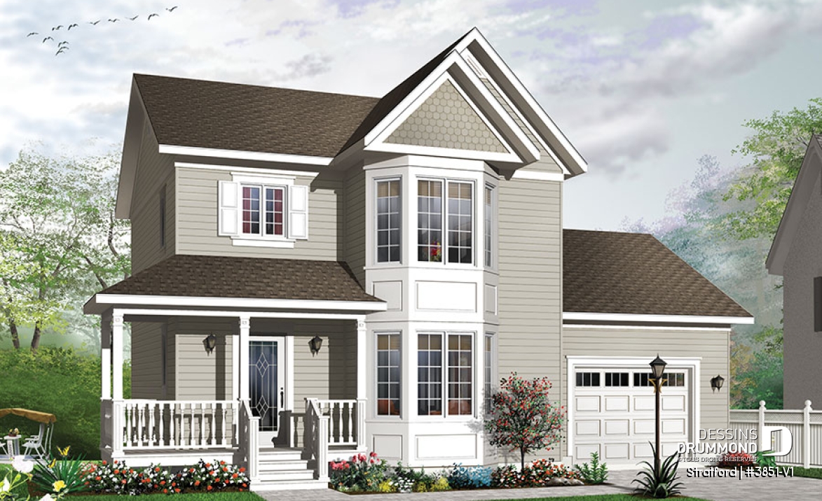 Vue avant - MODÈLE DE BASE - Maison d'inspiration victorienne avec 3 chambres, 2,5 salles de bain, cuisine avec îlot et garage - Stratford
