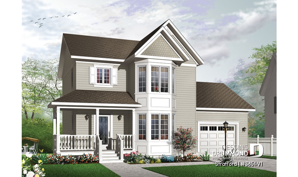 Vue avant - MODÈLE DE BASE - Maison d'inspiration victorienne avec 3 chambres, 2,5 salles de bain, cuisine avec îlot et garage - Stratford
