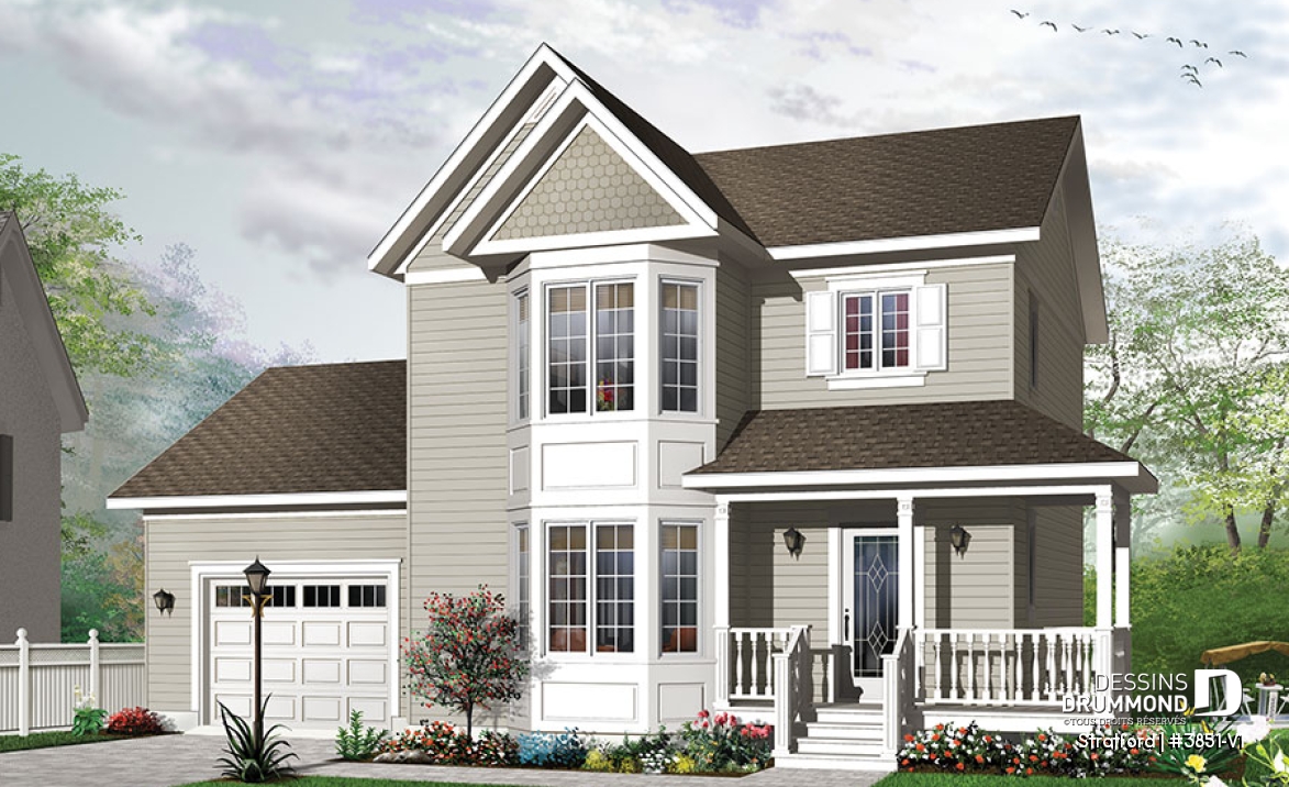 Vue avant - MODÈLE DE BASE - Maison d'inspiration victorienne avec 3 chambres, 2,5 salles de bain, cuisine avec îlot et garage - Stratford