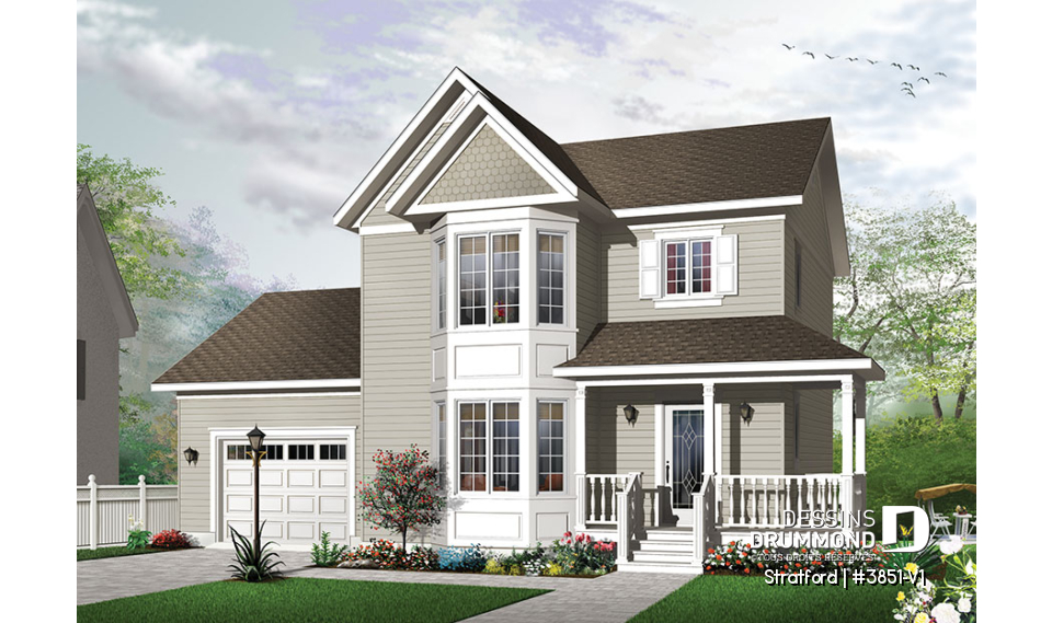 Vue avant - MODÈLE DE BASE - Maison d'inspiration victorienne avec 3 chambres, 2,5 salles de bain, cuisine avec îlot et garage - Stratford