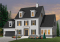 Vue avant - MODÈLE DE BASE - Plan de maison familiale à trois étages avec aire ouverte, bureau, espace boni et sous-sol aménageable - Kaïla