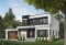 Vue avant - MODÈLE DE BASE - Maison cubique contemporaine avec garage double, 3 chambres, bureau à domicile, buanderie, balcons couverts - Essex 2