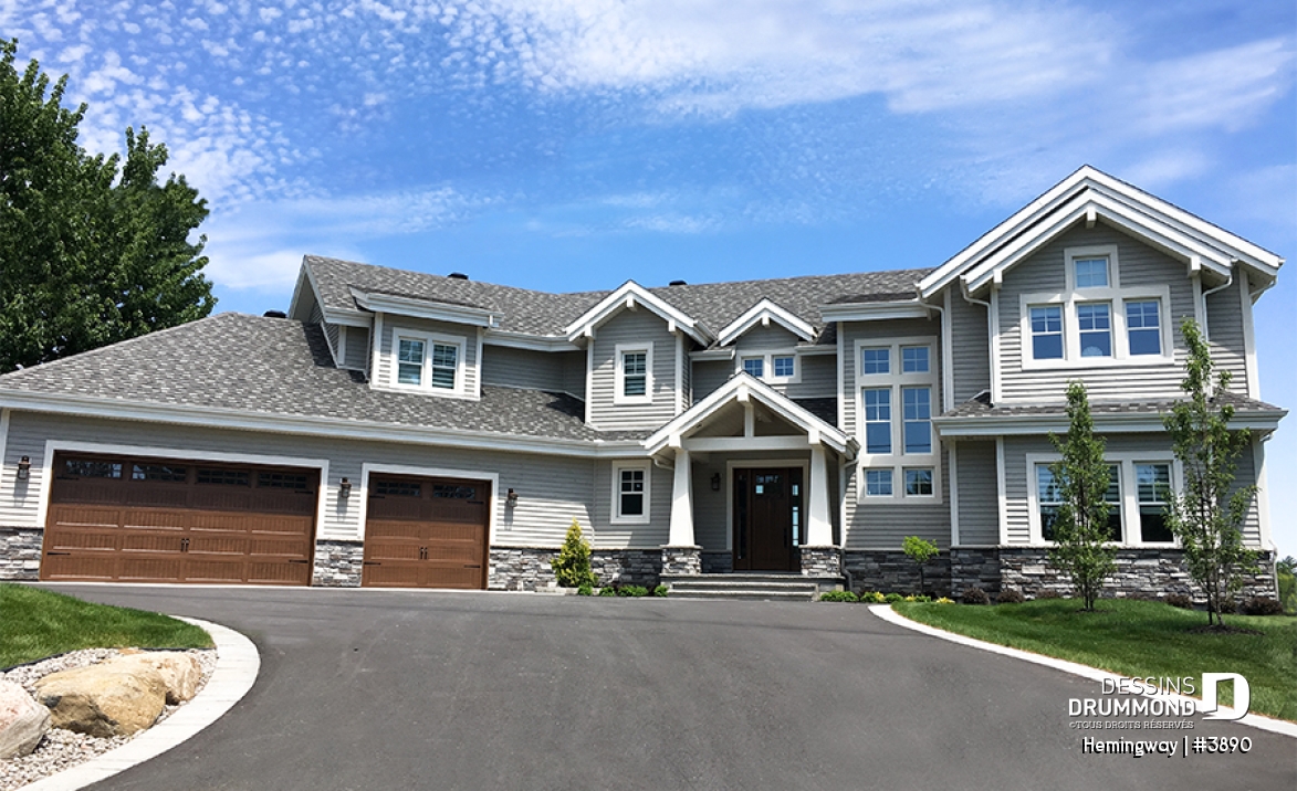 Vue avant - MODÈLE DE BASE - Superbe maison de style Cape Cod, 4 à 5 chambres, 2 séjours, large patio couvert, plein de lumière naturelle - Hemingway
