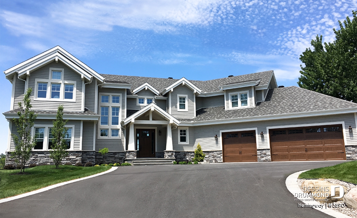 Vue avant - MODÈLE DE BASE - Superbe maison de style Cape Cod, 4 à 5 chambres, 2 séjours, large patio couvert, plein de lumière naturelle - Hemingway