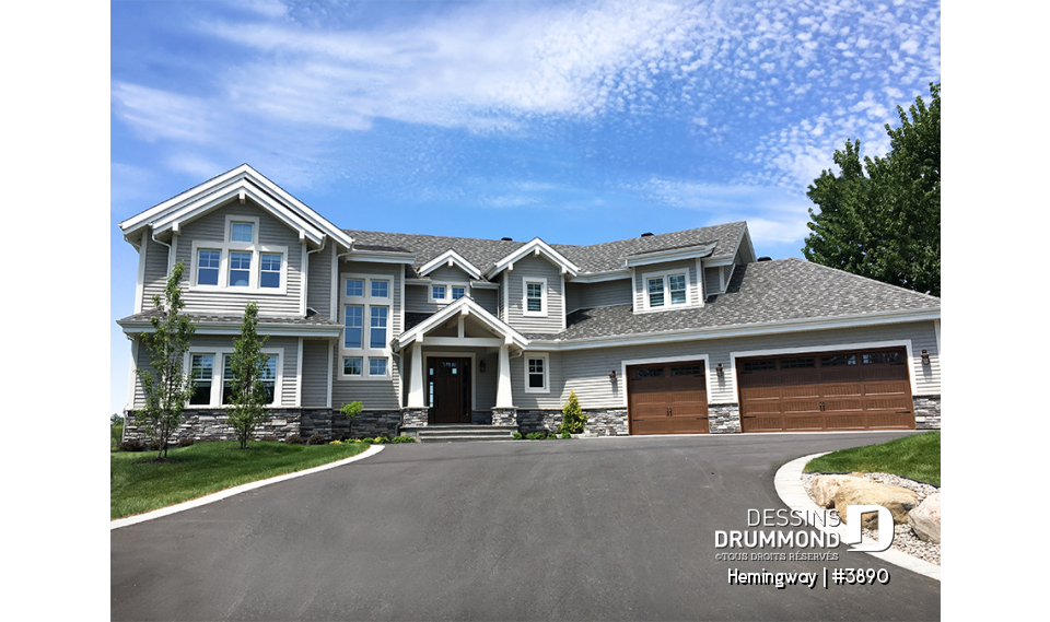 Vue avant - MODÈLE DE BASE - Superbe maison de style Cape Cod, 4 à 5 chambres, 2 séjours, large patio couvert, plein de lumière naturelle - Hemingway